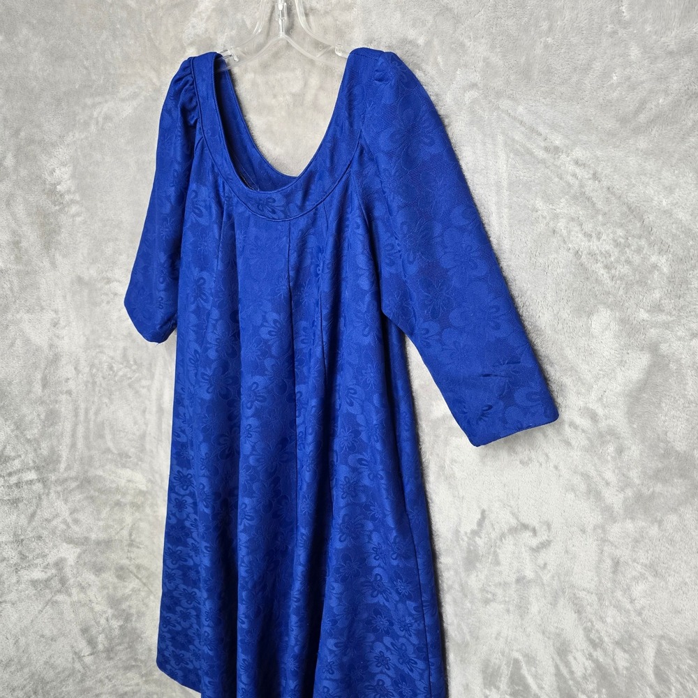Vintage Kiyomi Hawaii Muumuu Dress Women 12 Royal Blue Floral Jacquard Altered - Picture 16 of 16